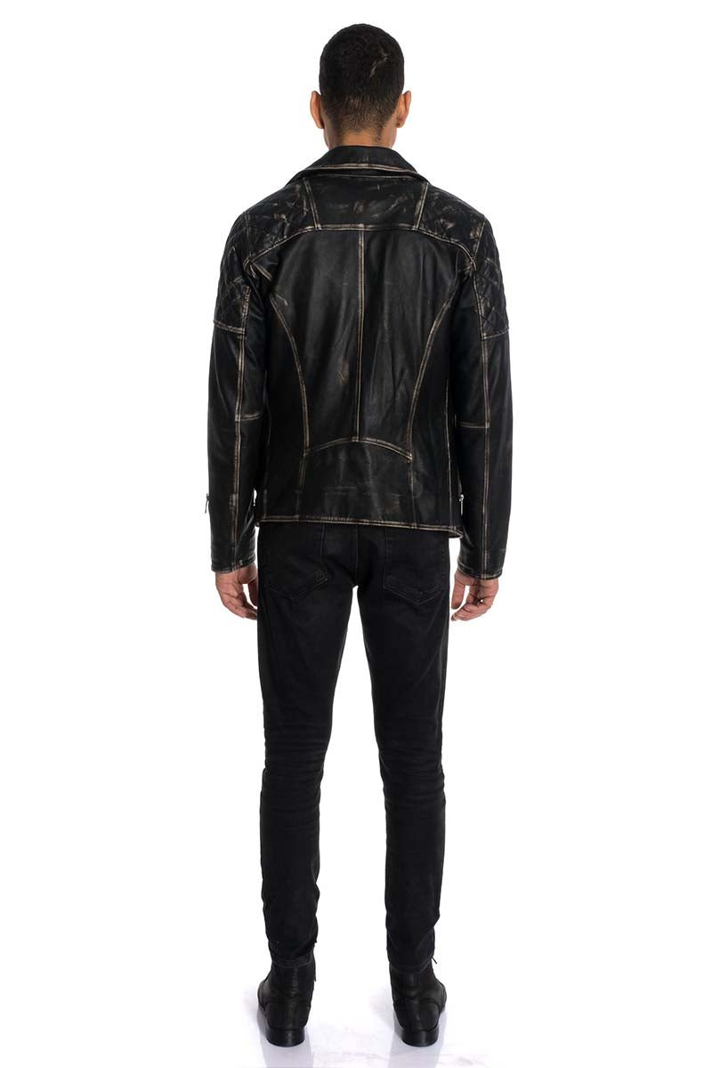 Clark Men's Distressed Lambskin Leather Moto Jacket - Black - Bigardini