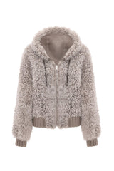 Danica Women's Oversize Reversible Shearling Jacket - Rhino Gray - Bigardini