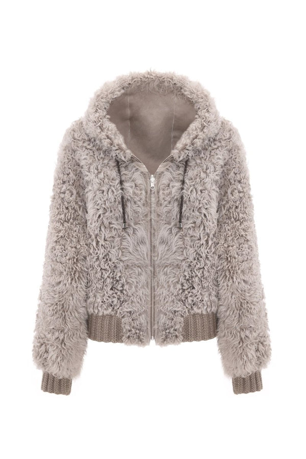 Danica Women's Oversize Reversible Shearling Jacket - Rhino Gray - Bigardini