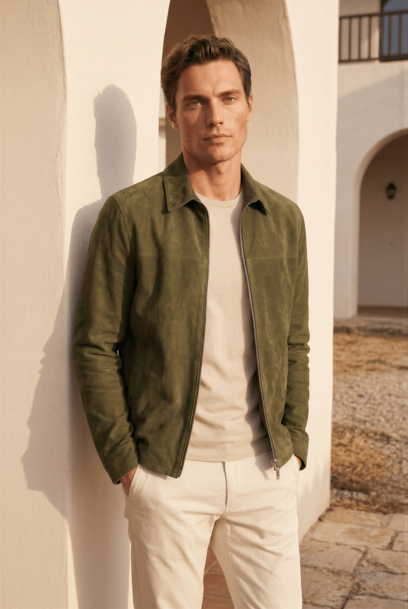 Dario Men’s Suede Jacket - Khaki - Bigardini