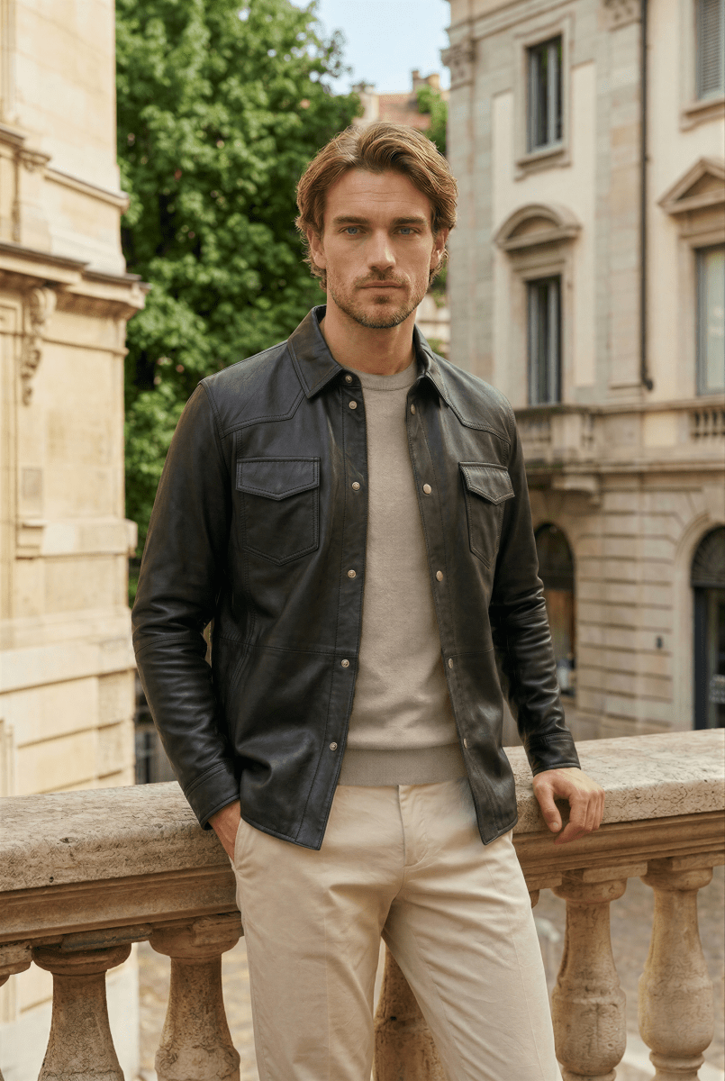 Dash Men's Leather Shirt - Black - Bigardini