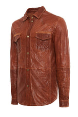 Dash Men's Leather Shirt - Brandy - Bigardini