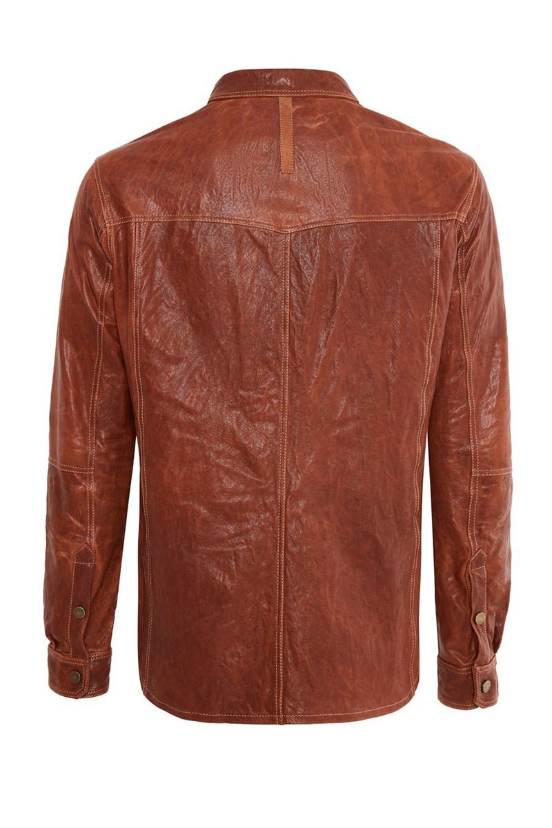 Dash Men's Leather Shirt - Brandy - Bigardini