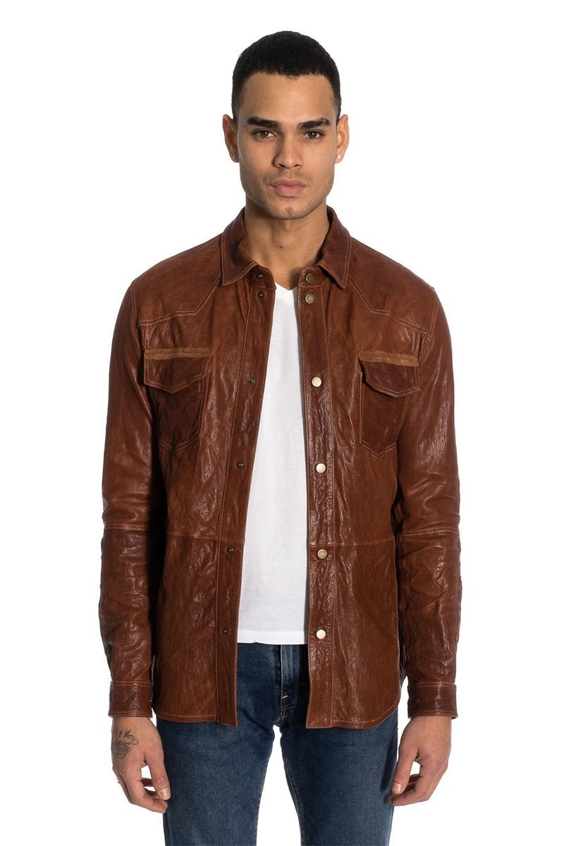 Dash Men's Leather Shirt - Brandy - Bigardini