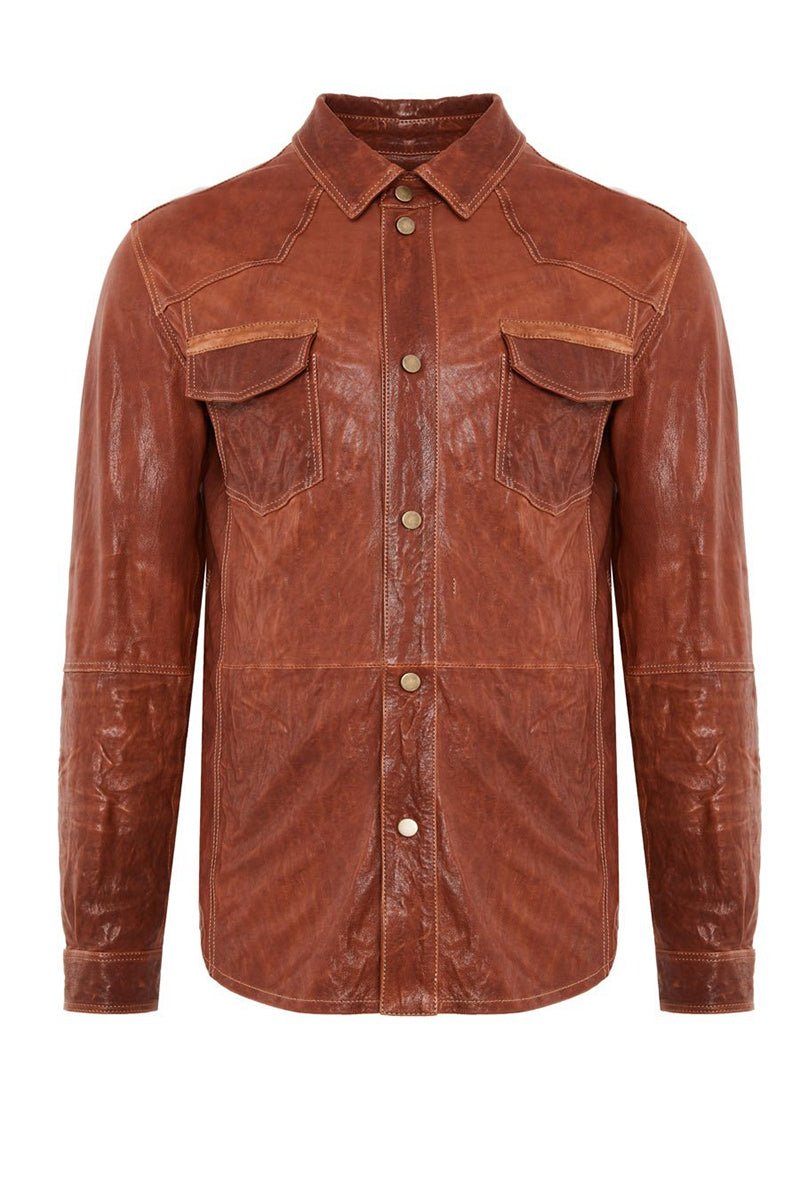 Dash Men's Leather Shirt - Brandy - Bigardini