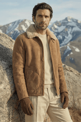 Diego Men's Shearling Sheepskin Jacket - Safari - Bigardini