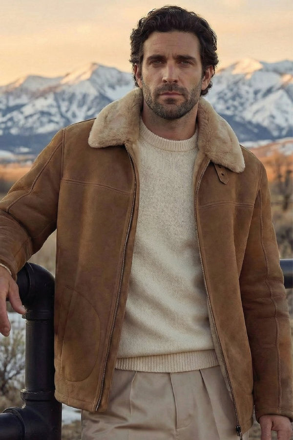 Diego Men's Shearling Sheepskin Jacket - Safari - Bigardini