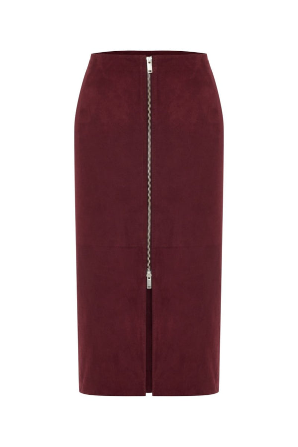 Elena Women’s Leather Midi Skirt - Burgundy - Bigardini