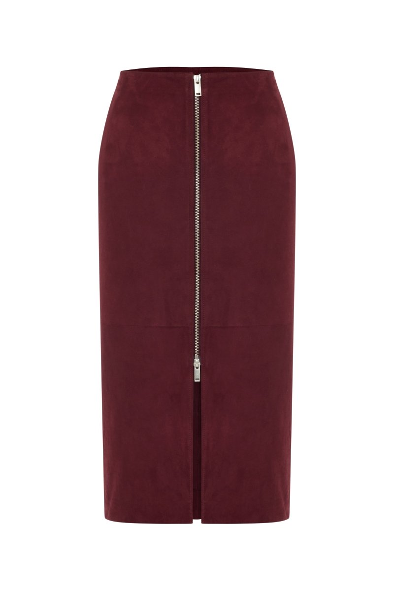 Elena Women’s Leather Midi Skirt - Burgundy - Bigardini