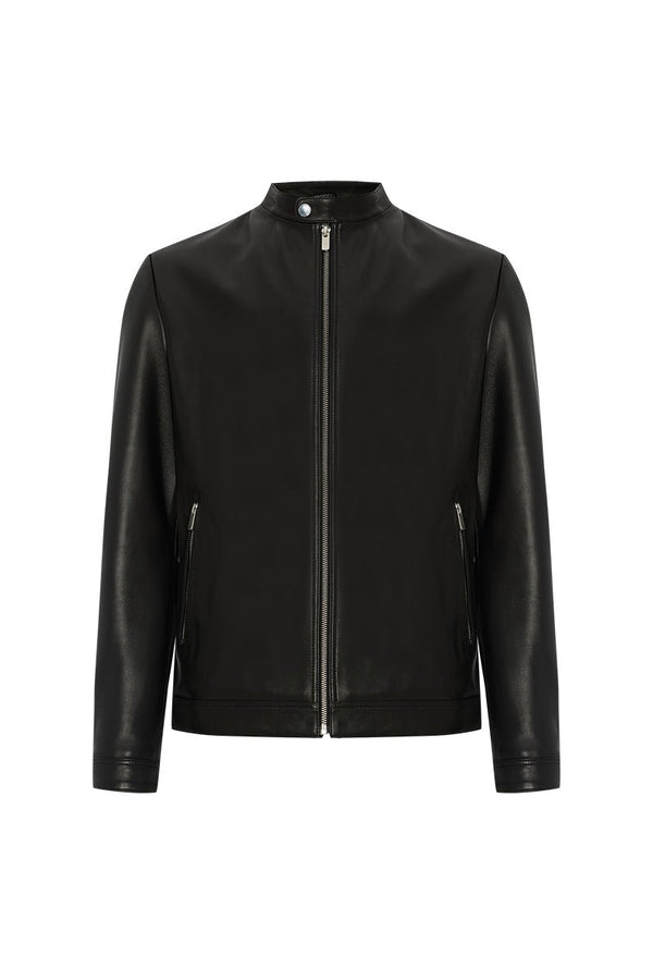 Enzo Men's Leather Racer Jacket - Black - Bigardini