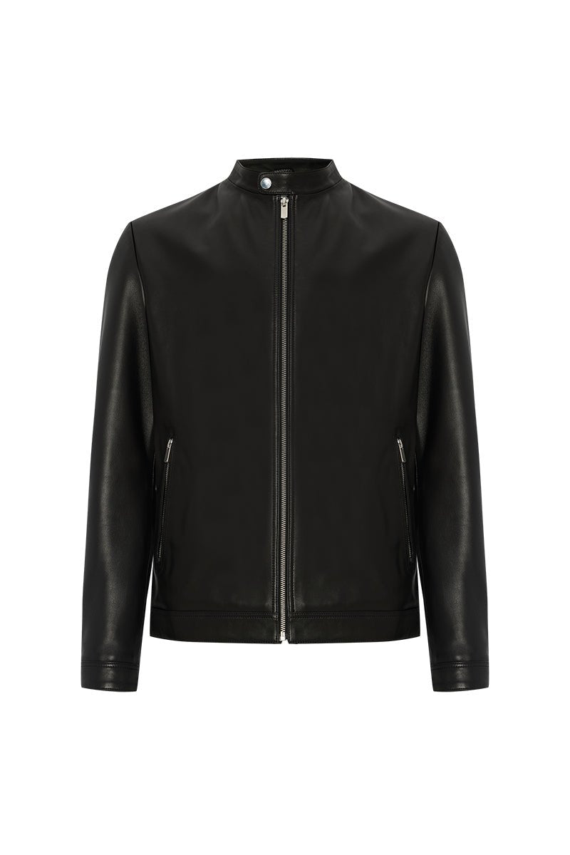 Enzo Men's Leather Racer Jacket - Black - Bigardini