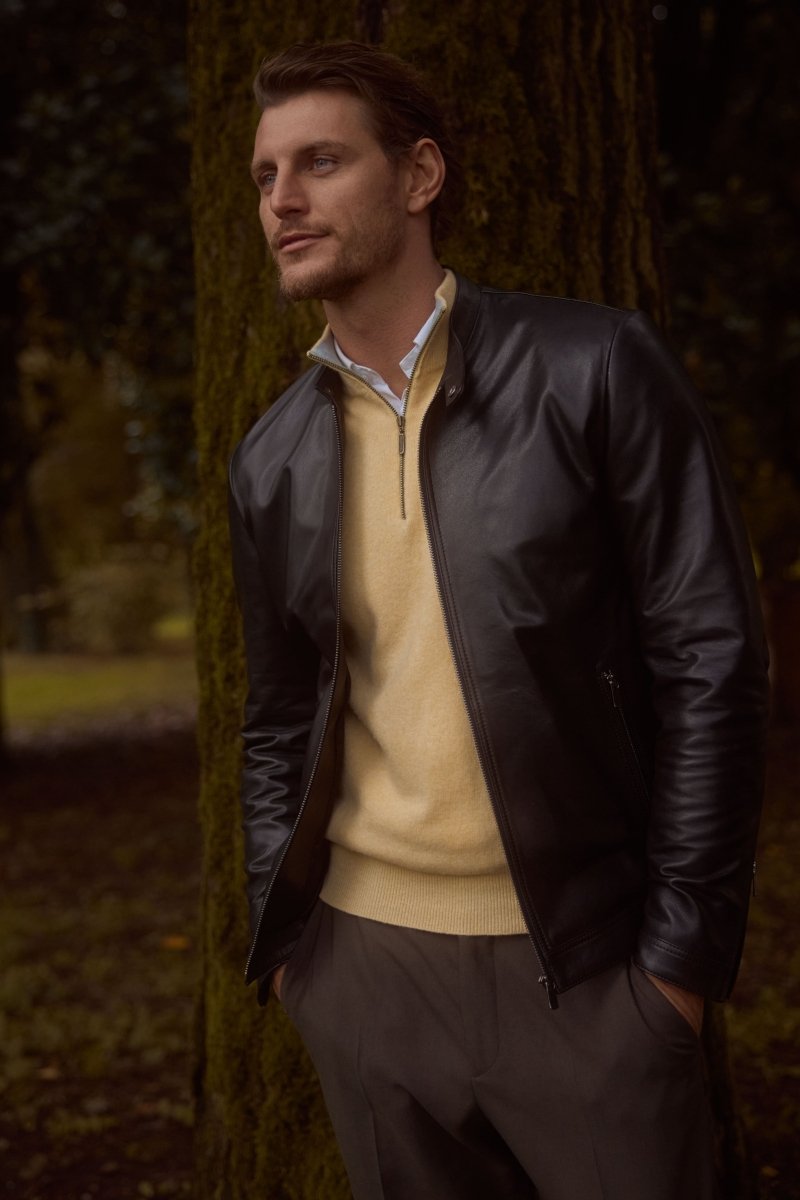 Enzo Men's Leather Racer Jacket - Black - Bigardini