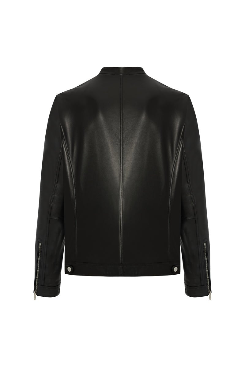 Enzo Men's Leather Racer Jacket - Black