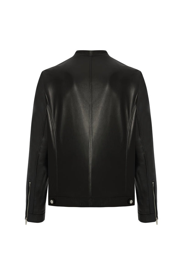 Enzo Men's Leather Racer Jacket - Black - Bigardini