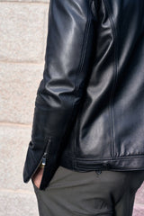 Enzo Men's Leather Racer Jacket - Black - Bigardini