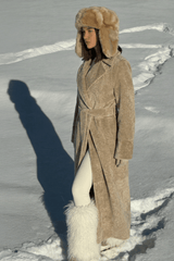 Estelle Women’s Curly Shearling Coat - Taupe Beige - Bigardini