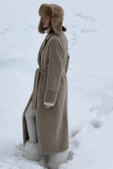 Estelle Women’s Curly Shearling Coat - Taupe Beige - Bigardini