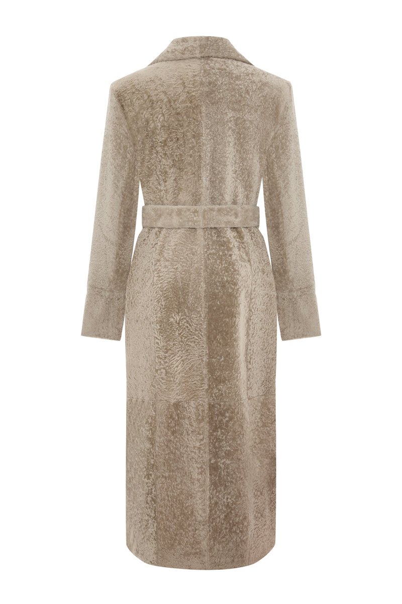 Estelle Women’s Curly Shearling Coat - Taupe Beige - Bigardini