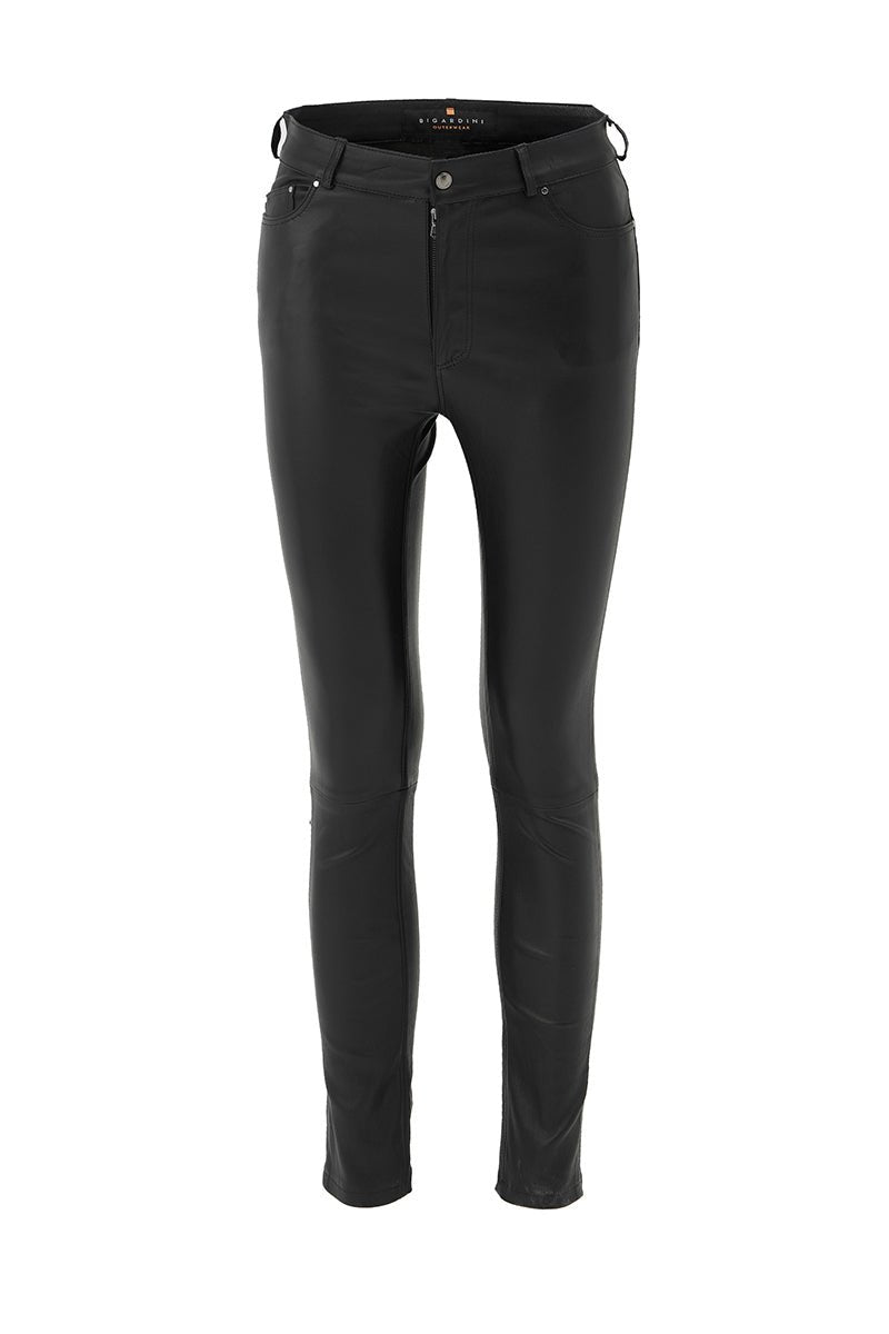 Eva Women's Stretch Leather Pants - Black - Bigardini