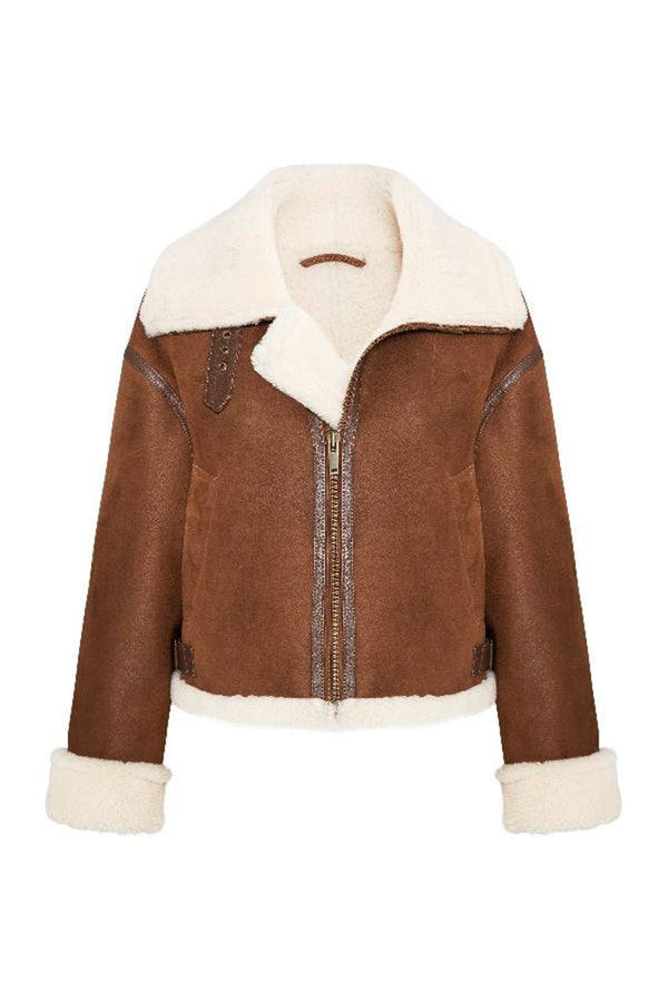 Evelyn Women's Oversize Shearling Sheepskin Jacket - Whisky - Bigardini