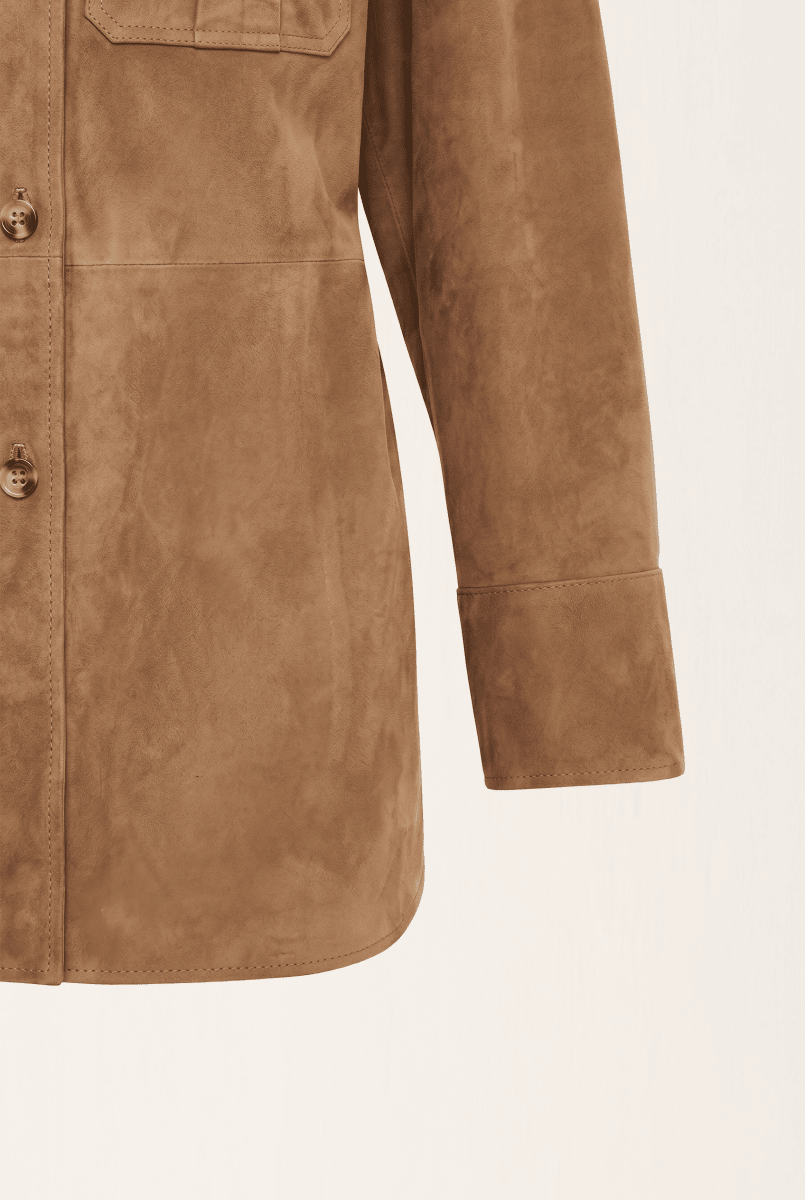 Gia Women’s Belted Suede Oversize Shirt - Camel - Bigardini