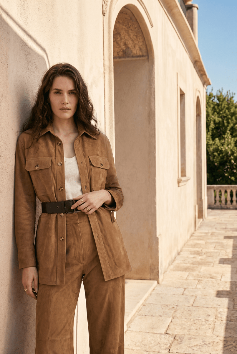Gia Women’s Belted Suede Oversize Shirt - Camel - Bigardini