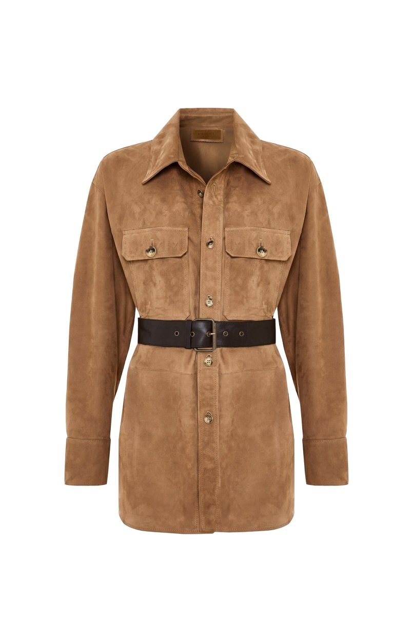Gia Women’s Belted Suede Oversize Shirt - Camel - Bigardini