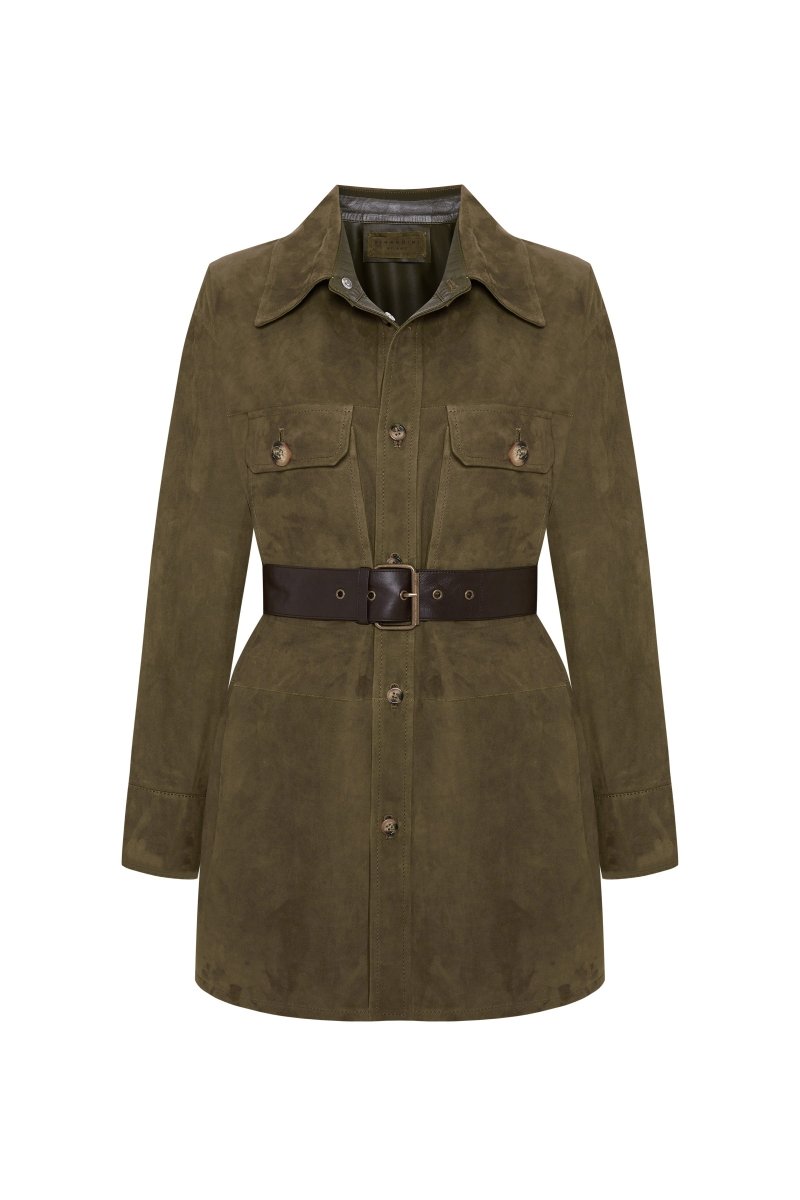 Gia Women's Belted Suede Oversize Shirt - Khaki - Bigardini