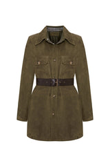 Gia Women's Belted Suede Oversize Shirt - Khaki - Bigardini
