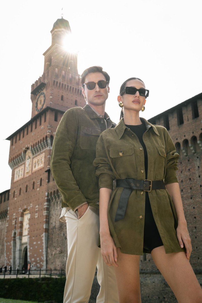 Gia Women's Belted Suede Oversize Shirt - Khaki - Bigardini