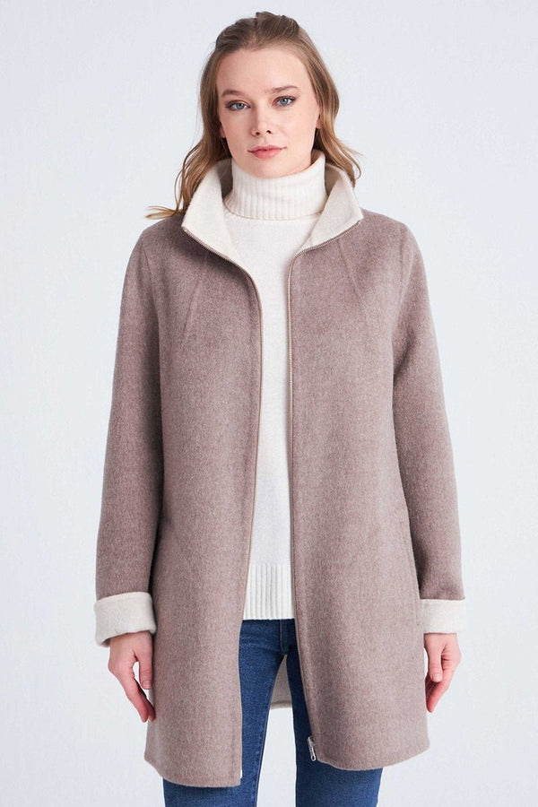 Holy Women's Reversible Cashmere Coat - Cappuccino/Beige - Bigardini