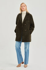 Karen Women's Oversize Shearling Sheepskin Coat - Olive - Bigardini