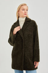 Karen Women's Oversize Shearling Sheepskin Coat - Olive - Bigardini