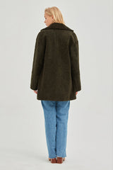 Karen Women's Oversize Shearling Sheepskin Coat - Olive - Bigardini