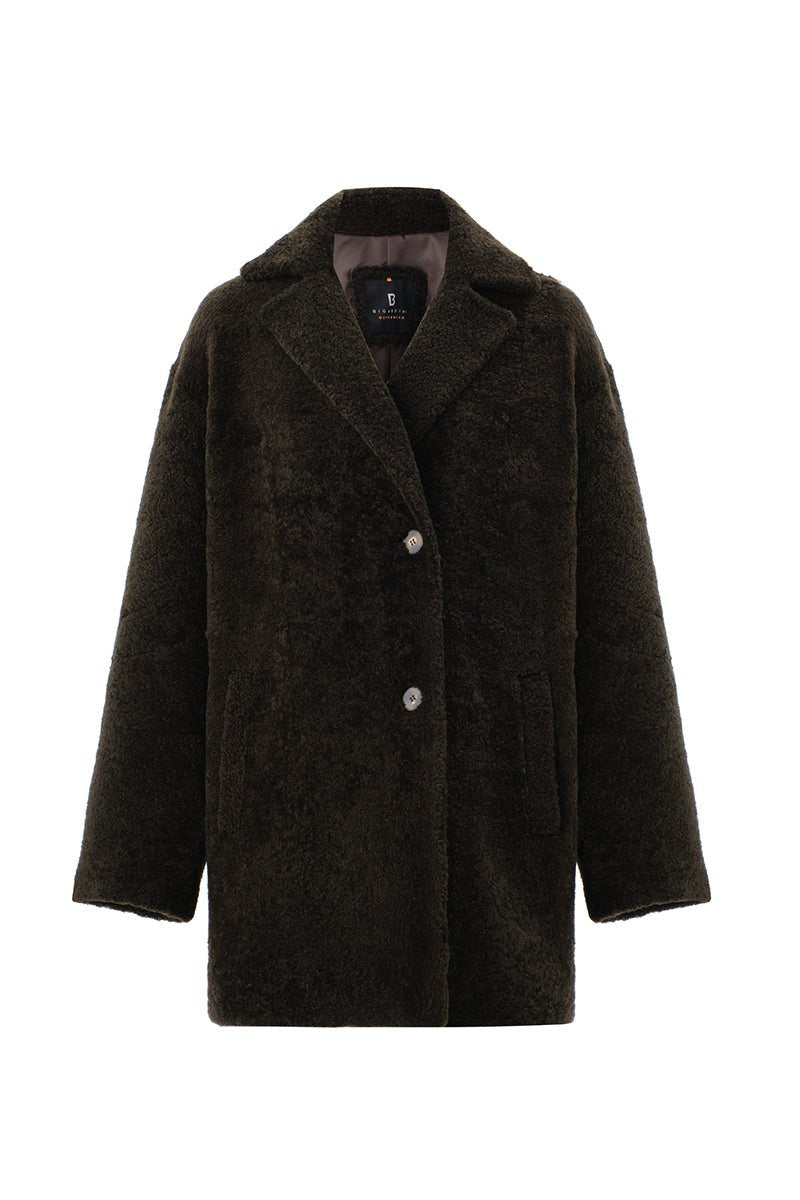 Karen Women's Oversize Shearling Sheepskin Coat - Olive - Bigardini