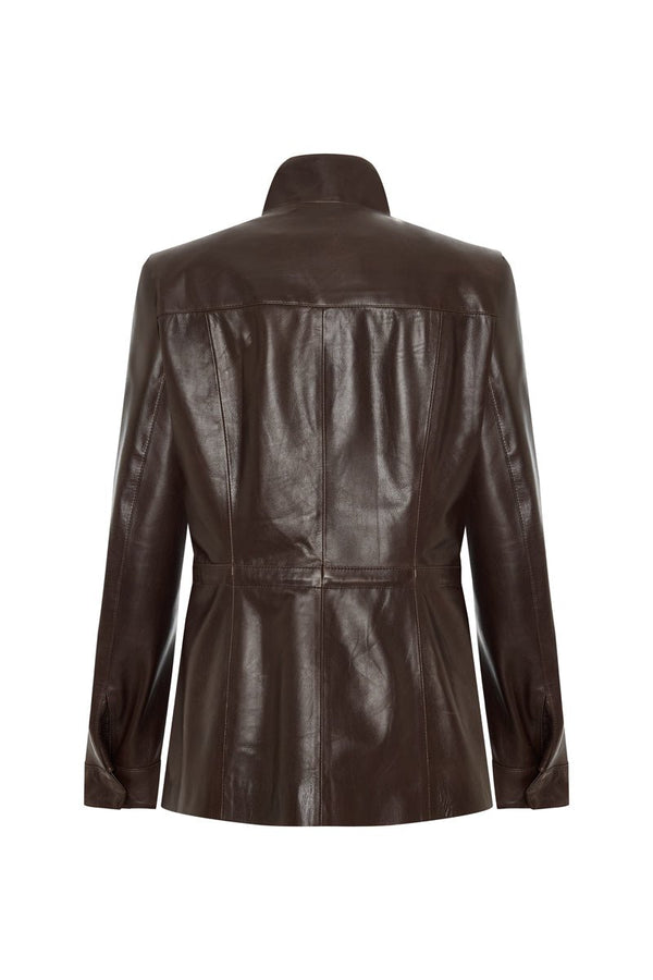 Lara Women’s Safari Leather Jacket - Dark Chocolate - Bigardini