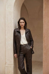 Lara Women’s Safari Leather Jacket - Dark Chocolate - Bigardini
