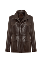 Lara Women’s Safari Leather Jacket - Dark Chocolate - Bigardini