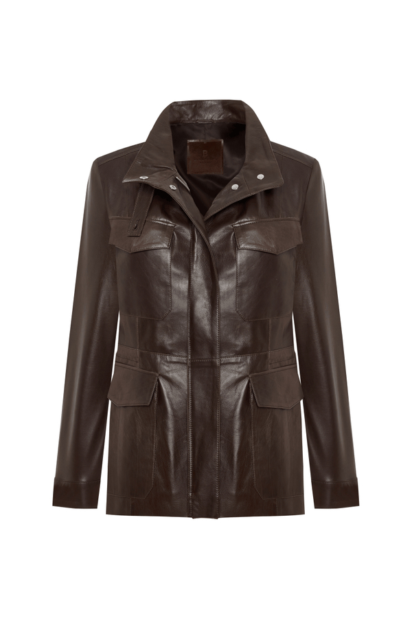 Lara Women’s Safari Leather Jacket - Dark Chocolate - Bigardini