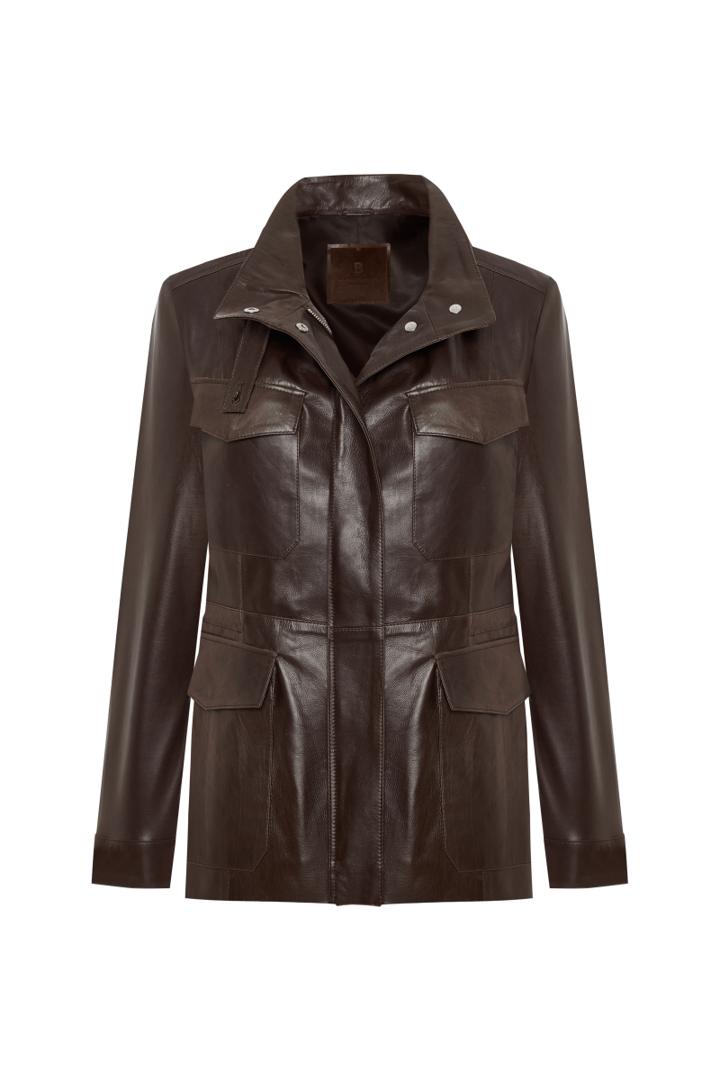 Lara Women’s Safari Leather Jacket - Dark Chocolate - Bigardini