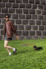 Lea Women's Oversize Bomber Leather Jacket - Cognac - Bigardini