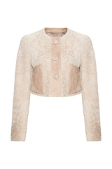 Lily Women's Teddy Curly Shearling Cropped Jacket - Beige - Bigardini