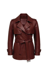 Liora Women’s Leather Trench Coat - Burgundy - Bigardini