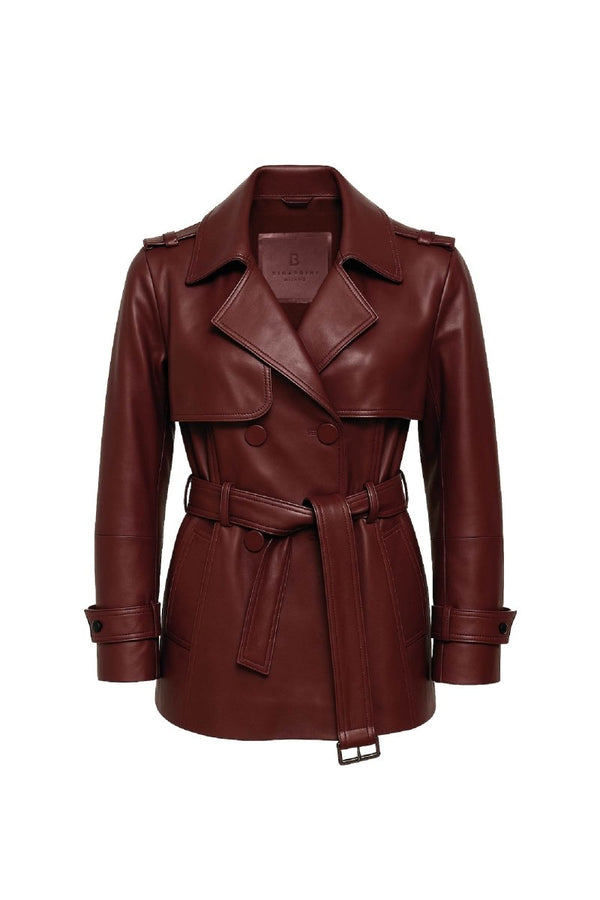 Liora Women’s Leather Trench Coat - Burgundy - Bigardini