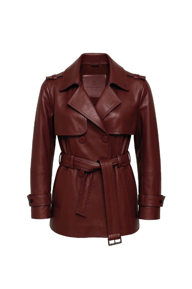 Liora Women’s Leather Trench Coat - Burgundy - Bigardini