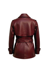 Liora Women’s Leather Trench Coat - Burgundy - Bigardini