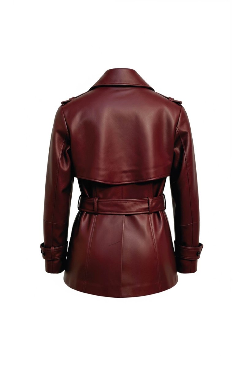 Liora Women’s Leather Trench Coat - Burgundy - Bigardini