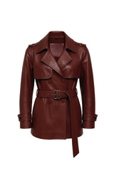 Liora Women’s Leather Trench Coat - Burgundy - Bigardini