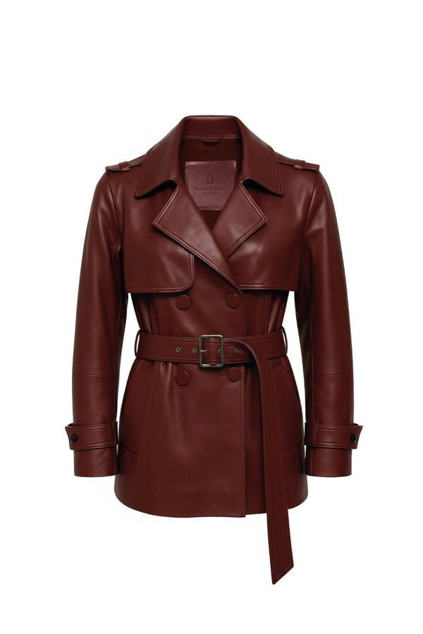 Liora Women’s Leather Trench Coat - Burgundy - Bigardini