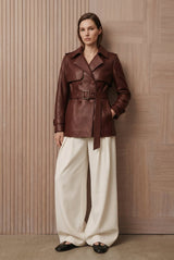 Liora Women’s Leather Trench Coat - Burgundy - Bigardini